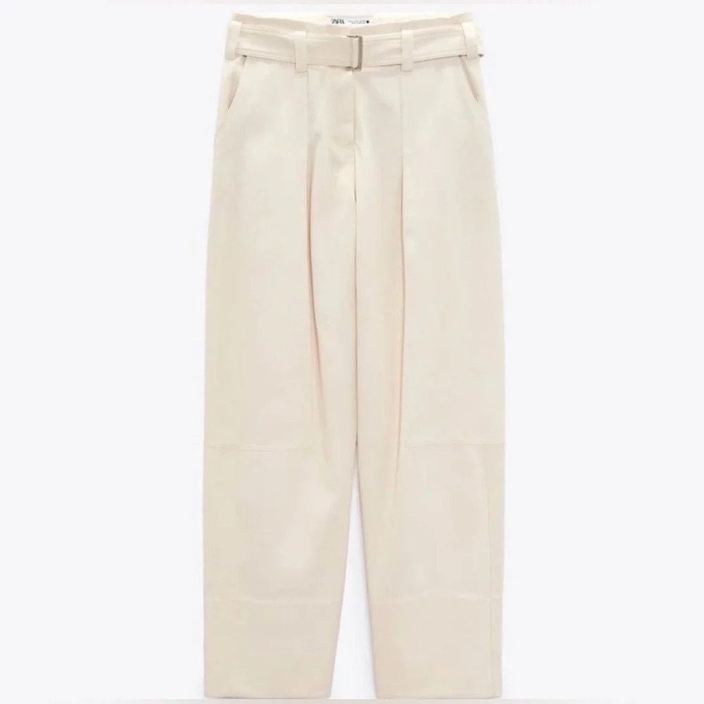 ZARA 100% Cotton Adjustable Belted Pants Low Rise Size Medium NWT Office Career